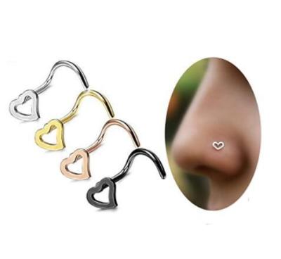 China New Style High Quality Hypoallergenic Warm Colorful Nose Nail Love Heart Shaped Stainless Steel Nose Clip Hook Piercing Jewelry for sale