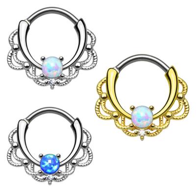 China High Quality Hypoallergenic Rose Gold Nose Ring Opal Inlaid Indian Nose Clip Jewelry Fashion Woman Nose Piercing Piercing for sale