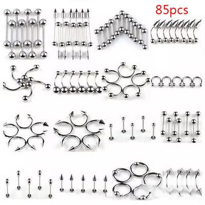 China Wholesale CLASSIC 85 Pieces Mixed Titanium Steel Breast Ring Eyebrow Nail Set Nose Ring Lip Nail Jewelry for sale