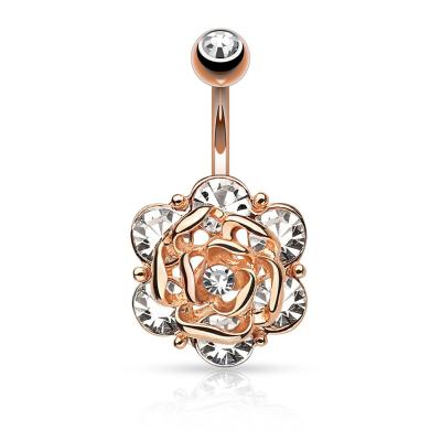 China High Quality Fashion Rose Gold Navel Nail Birthday Party Gift Belly Jewelry Piercing Alloy Rose Umbilical Ring for sale