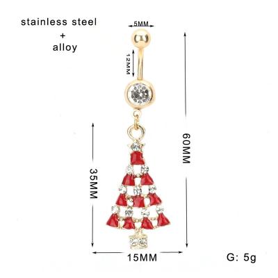 China High Quality Christmas Series Belly Nail Rhinestone Inlaid Belly Piercing Fashion Christmas Gift Titanium Steel Navel Nail For Woman for sale