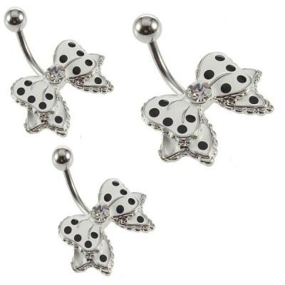 China High Quality Fashion Woman Belly Piercing Black And White Bowknot Navel Decoration Birthday Gift Dangling Navel Nail for sale