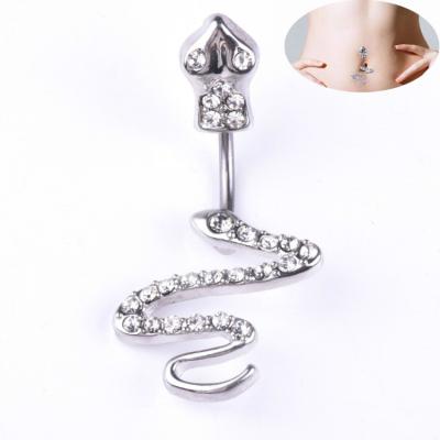 China High Quality Beautifully Diamond-Studded Snake Belly Button Ring Navel 3 Color Stainless Steel Vacuum Navel Nail for sale