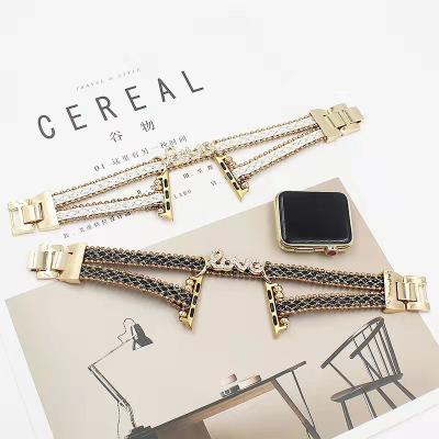 China 2021 New Design Trend iwatch 42mm Diamond Strap High Quality Metal Women Leather Watch Band for sale