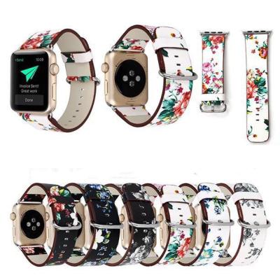 China Factory wholesale Apple leather 7/6/5 series full printed strap leather strap apple watch band for sale