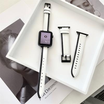 China Fashion \ luxury popular dress the latest fashionable black and white hot-selling Apple leather strap couple watch band for sale