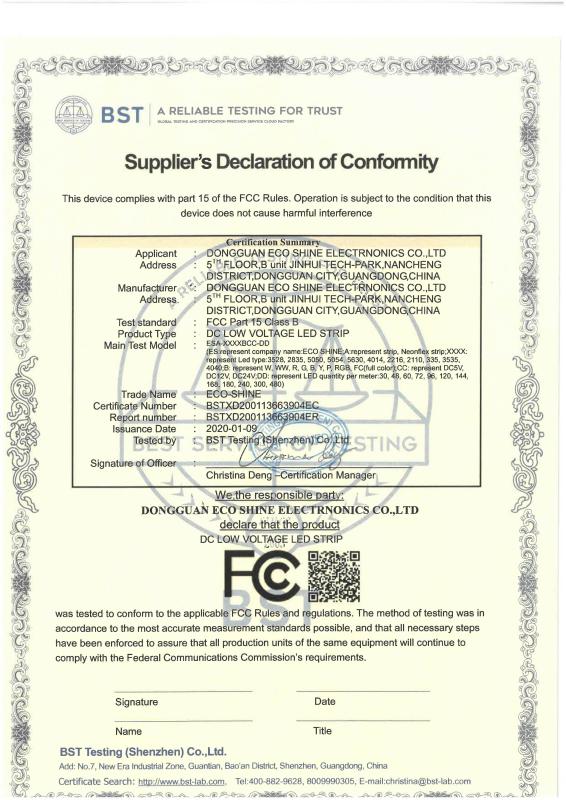 FCC - Dongguan Eco Shine Electronics Co., Ltd.