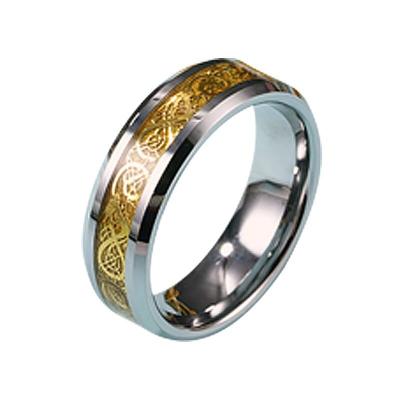 China FASHIONABLE Fashion Tungsten Ring Gold Ring With Dragon Pattern and Yellow Tungsten Steel Bottom Rings for sale