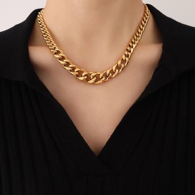 China Europe and America 18K Gold Plated Stainless Steel Cuban Necklace Chain Necklace Elegant Minimalist Jewelry for Men and Women for sale