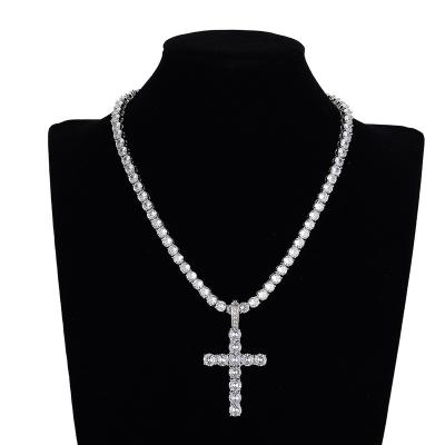 China High Quality Environmental Friendly Fashion Silver Shiny Crystal Diamond Jewelry CZ Cruciform Pendant Necklace For Women Men for sale