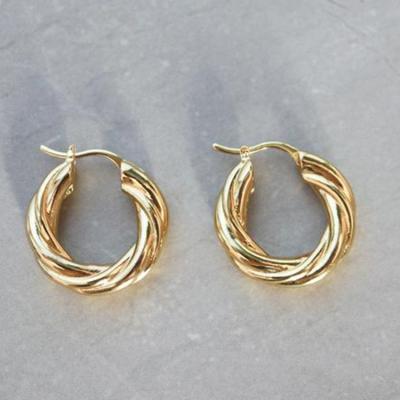 China TRENDARY Fashion Hypoallergenic18k Custom Gold Plated Hoop Earrings Stainless Steel Jewelry Gold Twisted Hoop Earrings for sale