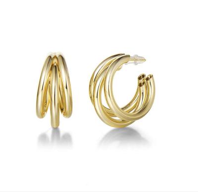 China Romantic Custom Jewelry18k Gold Plated Open Hoop Earrings Stainless Steel Jewelry Tube Hoop Earrings for sale