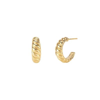 China Custom Fashion TRENDY 18K Gold Plated Hoop Earrings Stainless Steel Jewelry Crescent Spiral Stud Earrings for sale