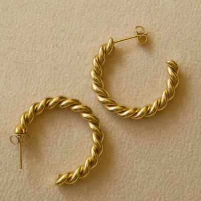 China Fahion FASHIONABLE Custom Cheap Gold Plated Hoop Earrings Stainless Steel Jewelry Gold Twist Circle Earrings For Women for sale