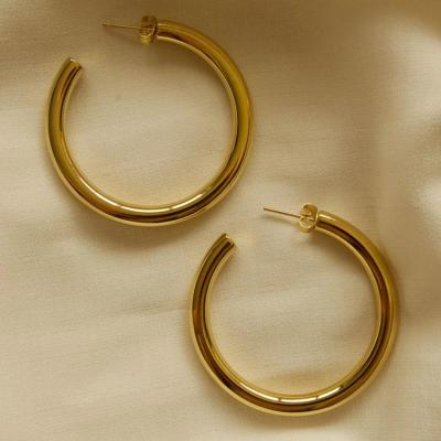 China Custom Fashion Design Minimalist 18k Gold Nickel Free Lead Plated Hypoallergenic Hoop Earrings Stainless Steel Jewelry Gold Hoop Earrings for sale