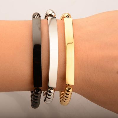 China FASHIONABLE Trendy Ladies Silver Gold Jewelry Stainless Steel Jewelry Bead Curved Brand Adjustable Bracelet for sale