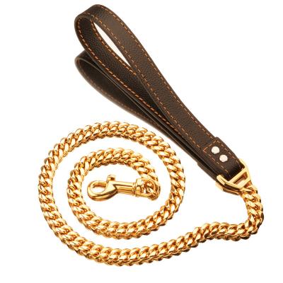 China DETACHED 14mm Gold Plated Cuban Chain Stainless Steel Dog Leashes Support Custom Pet Supplies For Dog Walking Training for sale