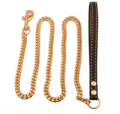 China Custom 10mm Stainless Steel Chain Dog Chain Custom 10mm Stainless Steel Leather Pull Rope Middle Cuban Leather Golden Cuban Leather for sale