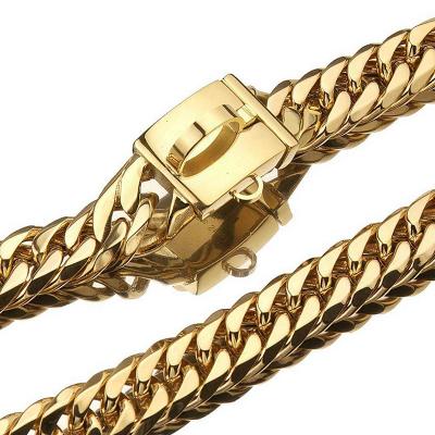 China Custom Made Durable Stone Cuban Link Chain Stainless Steel Large Dog Collar Choke Chains Gold Plating for sale