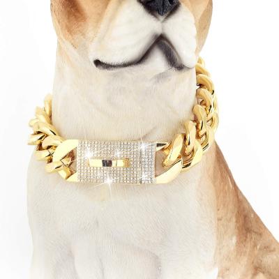 China Custom Personalized 19MM 18k Dog Collar Gold Plated Diamond Pet Chains Necklace Luxury For Personalized for sale