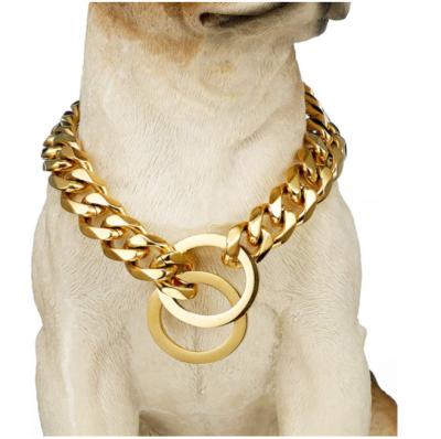 China Personalized Custom Gold Dog Collar 15mm Cuban Link Dog Chain Chain For Collar Metal Stainless Steel Dog Collar for sale