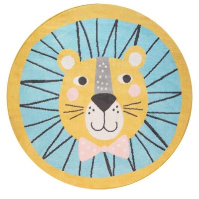 China Anti-Slip Custom Design High Quality Circle Cartoon Animal Lion Face Soft Round Kids Blanket For Bedroom for sale