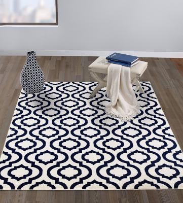 China New Design Anti-Slip Custom Lattice Area Rugs In Ivory/Navy With Latex Backing for sale