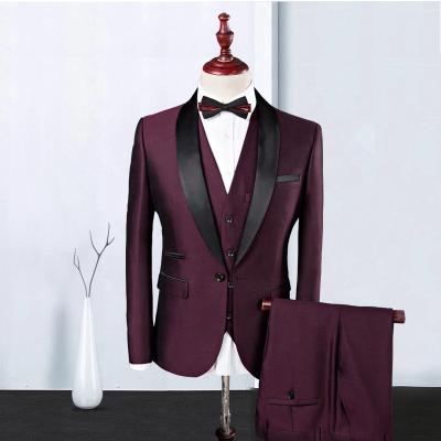 China Receptions Wedding Anti-Shrink Brushed Shawl Collar Design 3 Piece Tuxedo Suit Set for sale