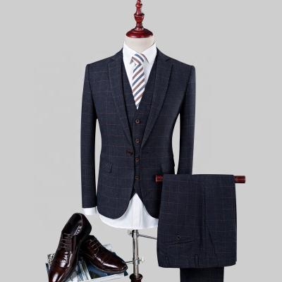 China Luxury Men's Business Groom Three-Piece Plaid Wedding Dress Suit Set Anti-Shrink for sale