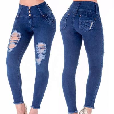 China Color Fade Proof Skinny Legging Pants Ripped Denim Butt Destroyed Women Lifting Jeans for sale