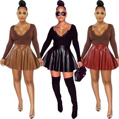 China 2022 new arrival spring women's clothing solid color skirt anti-static women's sexy PU leather mini skirt for sale