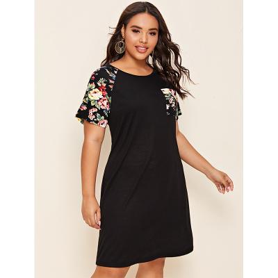 China SHEIN Anti-Wrinkle Plus Pocket Front Floral Raglan Sleeve Dress for sale