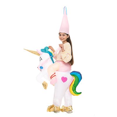 China Hot Selling Inflatable Rainbow Unicorn Party Kids Cosplay Costume Inflatable Blow Up Kids Costume for sale