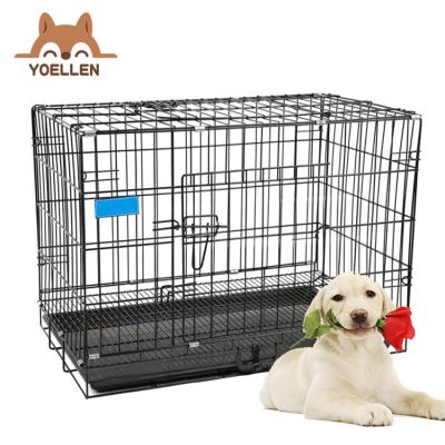 China Breathable Wholesale Black Dog Crate Durable Large Metal Outdoor Folding Dog Cage for sale