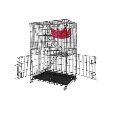 China Portable Foldable Cage Breathable Cat House Indoor Outdoor 3 Layer Cat Cage Pet Crate Animal for sale