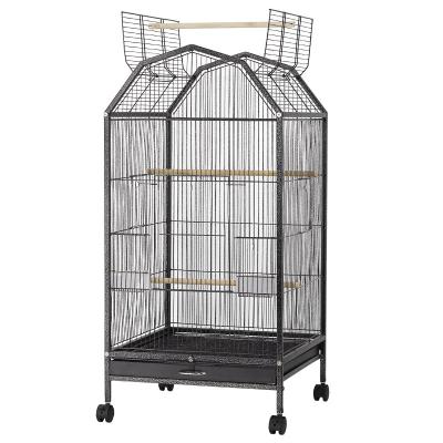 China Large Breathable Parrot Cage Steel Pipe Four Wheel Movable Cage for sale