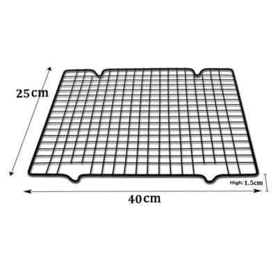 China Sustainable Cake Cooling Stretch Non Stick Black Carbon Steel Wire Rack Shelf Net For Biscuit Pastry Cookie Pie Bread Cake Baking Rack for sale