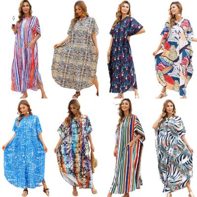 China Stripe Plus Size Vacation Dress Printing Loose Bathing Beach Long Dress Swimwear Cover Up Bikinis And Beachwear for sale