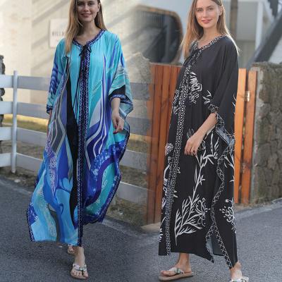 China Plus Size Chiffon Beach Blouse Loose Large Size Dress Bikini Sunscreen Kaftan Long Dress Leisure Vacation Cover Up Swimwear for sale