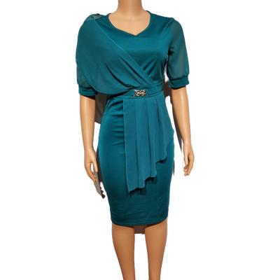 China Workable Lady Bodycon Dress Casual Pencil Office Vestido Plus Size Women O-Neck Solid Color Mid-Calf Length Short Dress for sale