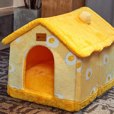 China Sustainable New Arrival Luxury Washable Dog Shading Beds Eco Friendly And Indoor Fluffy Cat Bed House Cute Bed Accessories Dog Cave for sale