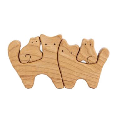 China 100% Wooden Animal Families Cat Puzzle Handmade Wooden Nursery Decoration Expecting Parents Gift for sale