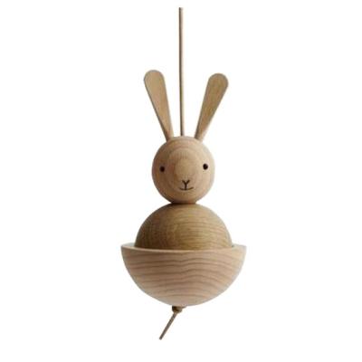 China 100% Handmade Natural Wood Crafts Living Room Decoration Easter Beech Bunny Craft Wooden Hanging Ornaments With Leather String for sale