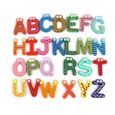 China 100% Handmade Cartoon Colorful Design Wooden Letters Refrigerator Fridge Magnets Teaching Children Alphabet Toys for sale