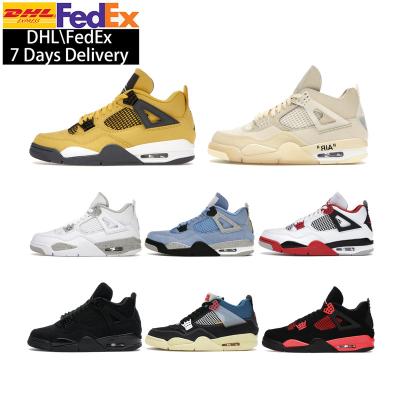 China Active Original Aj4 1:1 Genuine Leather Men's And Women's Cultural Leisure Basketball Shoes Sneakers for sale