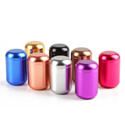 China Aluminum Storage Herb Container Stash Mag Jar Air Viable Smell Proof Tea Pot Canister Metal Tobacco Storage for sale