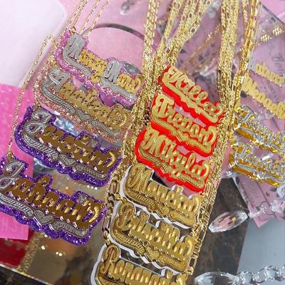 China New CLASSIC Custom Personalized Acrylic Double Gold Plated Name Necklace 2022 for sale