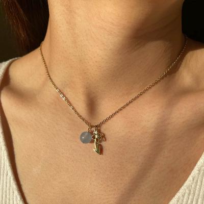 China Environmental Friendly 12 Month Birthday Flowers Tarnish Free 18K Gold Plated Stainless Steel Crystal Pendant Necklace for sale