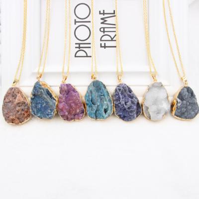 China Bohemian Environmental Friendly 18K Gold Plated Colorful Rose Irregular Natural Stone Pendant Necklace Women Jewelry for sale