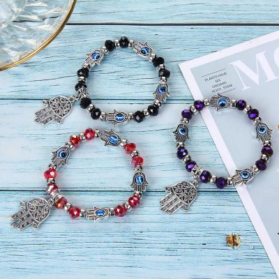 China CLASSIC Evil Eye Fatima Crystal Beaded Charm Colorful Silver Plated Bracelet for sale